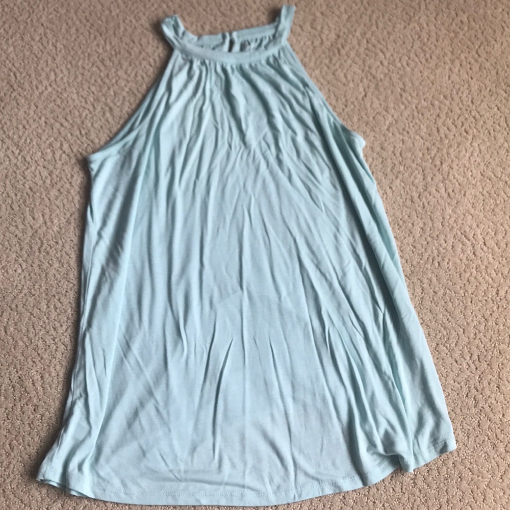 Pale green/blue sleeveless high-neck top, Small